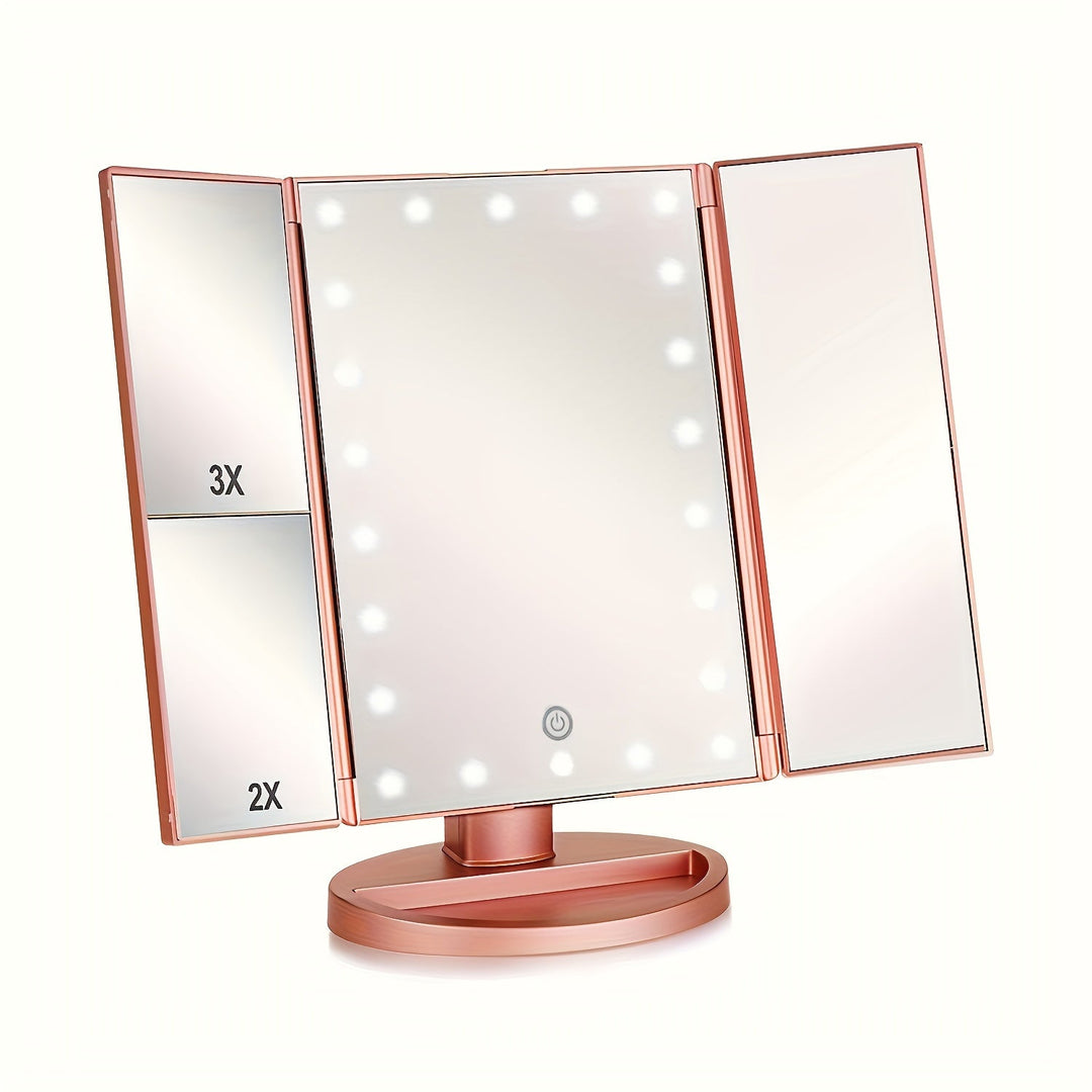 GlowMirror – Foldable LED Makeup Mirror with 3x/2x Magnification | Kalsten