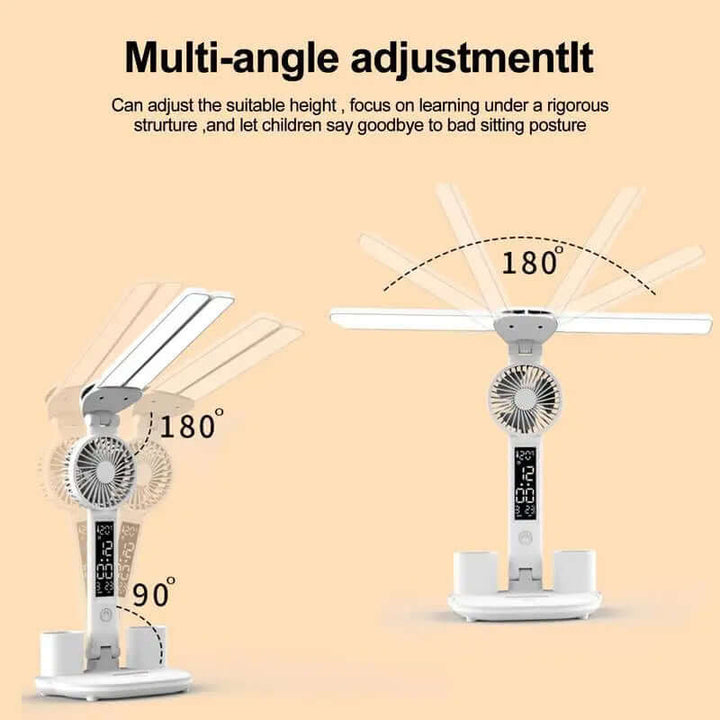 Foldable LED Table Light Eye Protection Multifunction Desk Lamp With Thermometer Calendar Fan Pen Holder Study Reading Fan Light | Kalsten