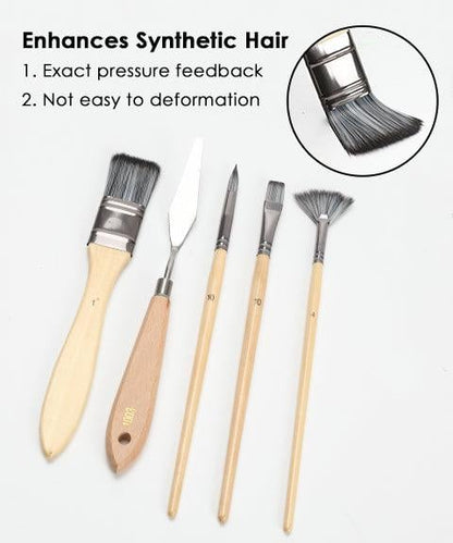 Skanto | Artist Brush Set | 24 Nylon Brushes with 7 Shapes & Palette Knife | Acrylic, Oil & Watercolor