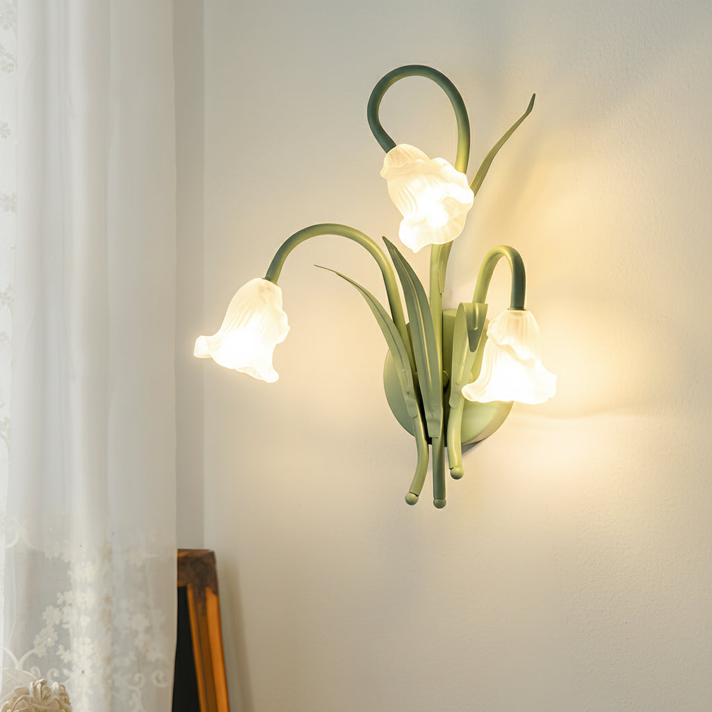 LED Wall Sconce Light – French Country Floral Green Iron Glass (30x27cm / 11.8x10.6in) | Kalsten