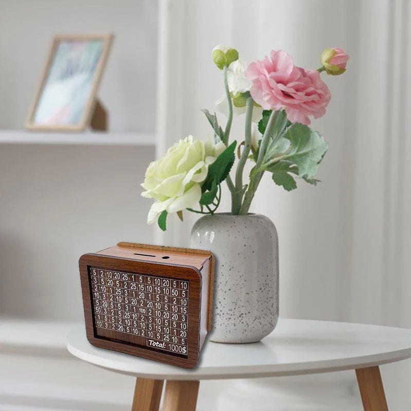 Wooden cash register with engraved figures | Kalsten