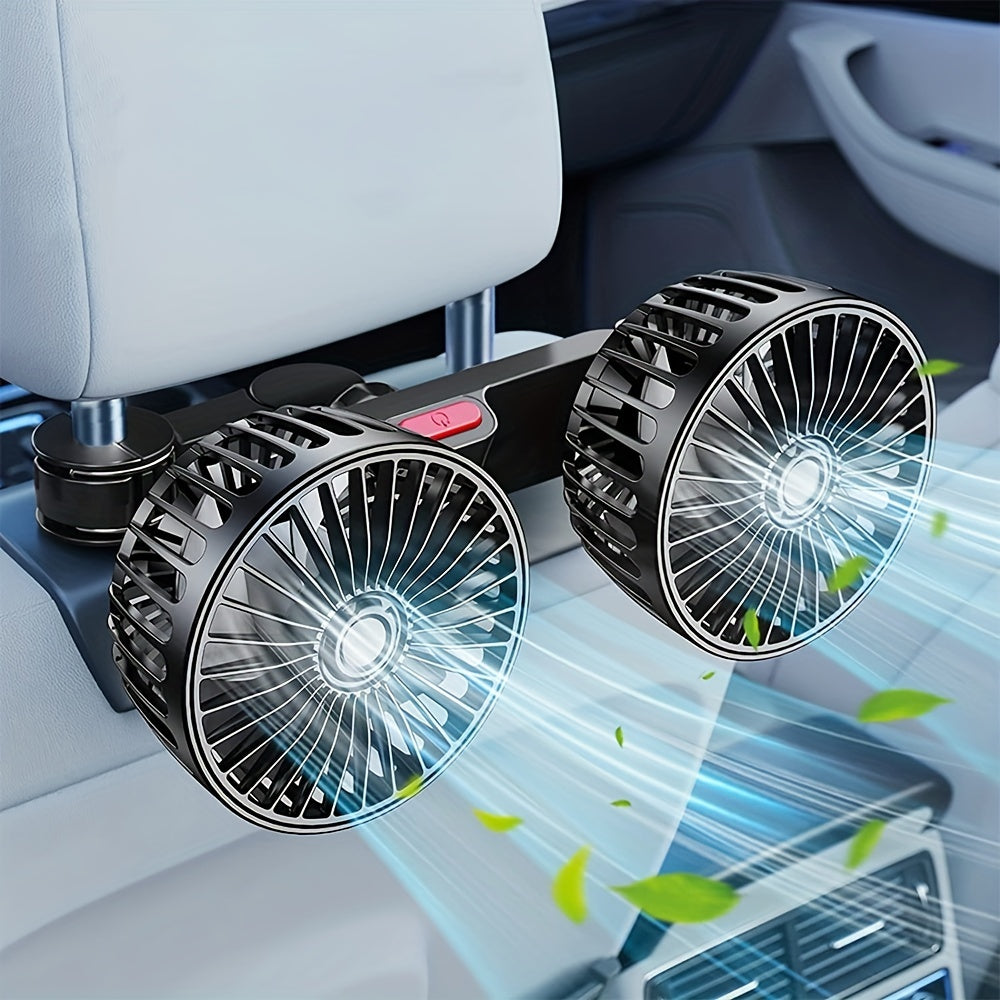 1 Pc Car Fan, Car Small Air Conditioner, Double-headed Rear Fan, Strong Wind, 360 Degrees Rotation, Large Air Volume, Subwoofer Operation, Base Fixed Clip Mounting Method, Suitable For Car Home | Kalsten