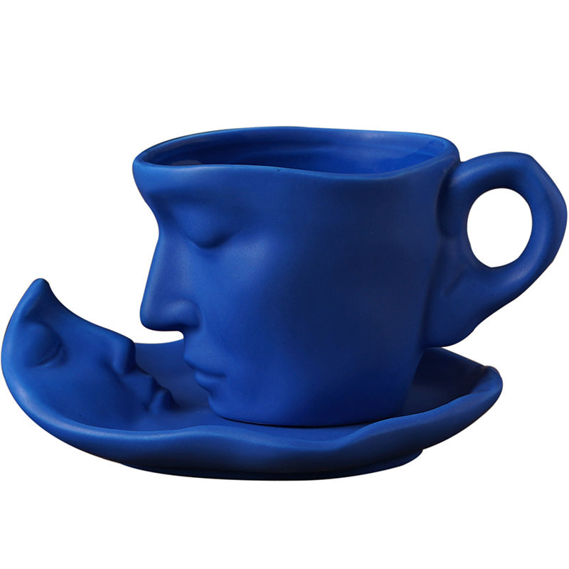 Metal Touching Face Creative Ceramic Kiss Coffee Cup, Artistic Vibe Mug & Saucer Set | Bowlift