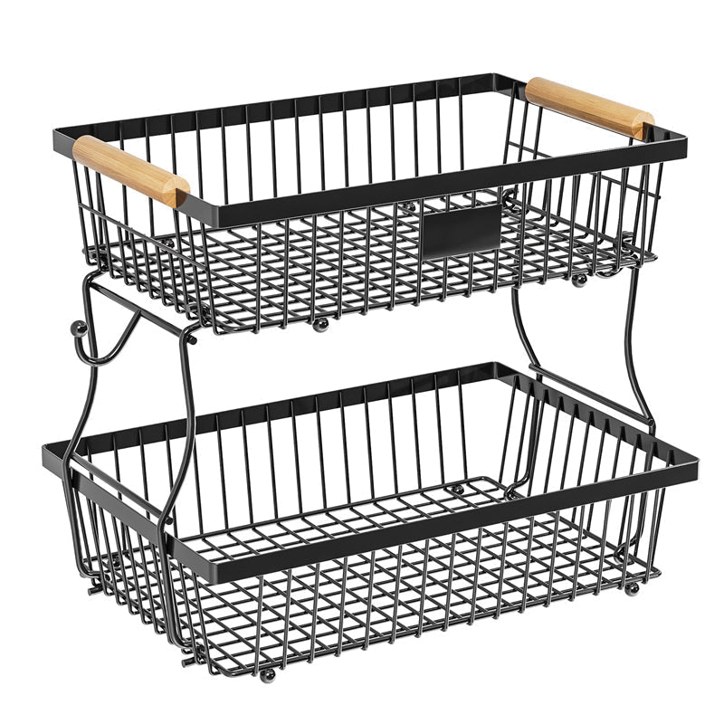 Kalsten | 2-Tier Metal Fruit & Vegetable Storage Rack with Hooks