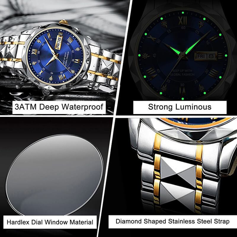 Skanto | Waterproof Luminous Stainless Steel Two-Tone Quartz Watch for Men