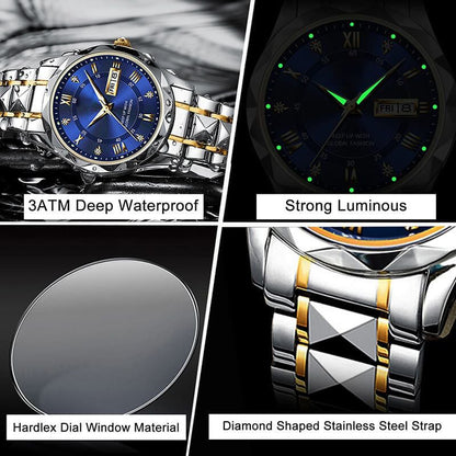 Skanto | Waterproof Luminous Stainless Steel Two-Tone Quartz Watch for Men