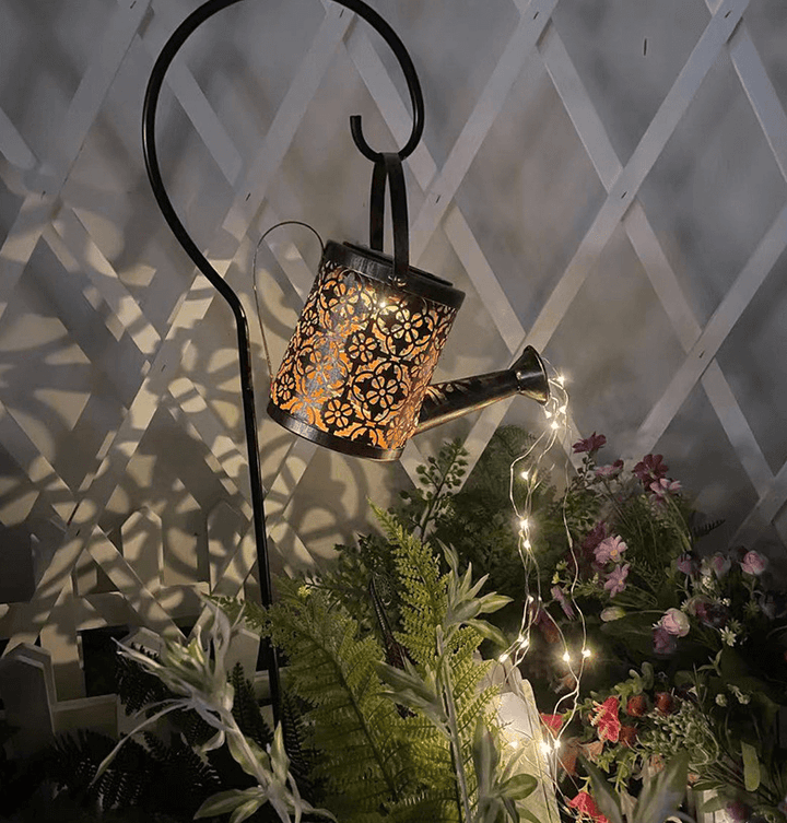 Enchanted Watering Can Outdoor Solar Watering Can Ornament Lamp Garden Art Light Decoration Hollow-out Iron Shower LED Lights | Kalsten