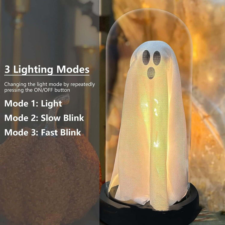 Light Up Ghost In Glass Cloche Light Up Ghost In Glass Clock | Kalsten