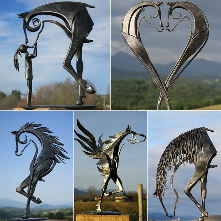 Kalsten | Metal Horse Sculpture | Handcrafted Garden Statue | Weather-Resistant Yard Decor | 20 × 20 cm