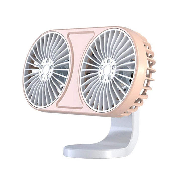 360° Rotating Dual-Head USB Car Fan with Ambient Lighting | Kalsten