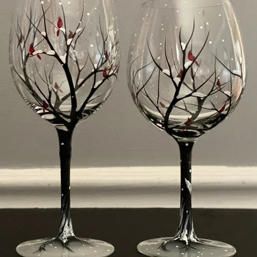 Four Seasons Hand-Painted Wine Glass