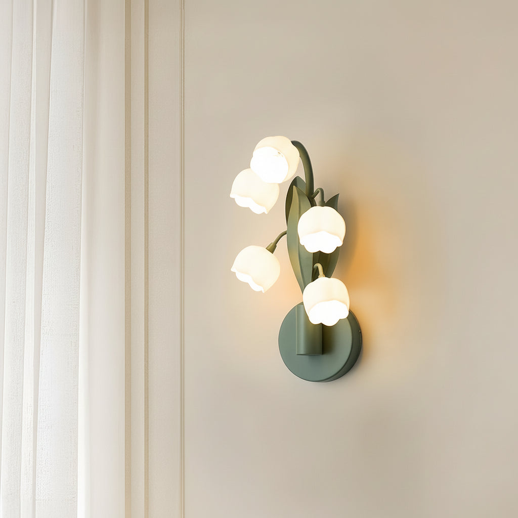 LED Wall Sconce Light – French Country Floral Bellflower Glass (33x18cm / 12.9x7in) | Kalsten