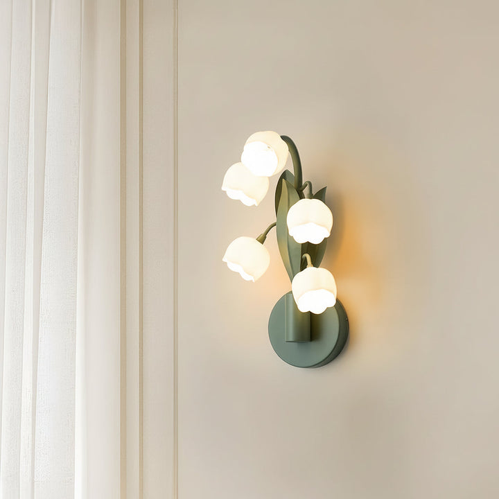 LED Wall Sconce Light – French Country Floral Bellflower Glass (33x18cm / 12.9x7in) | Kalsten