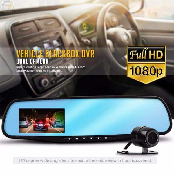 Dashcam rearview mirror with front/rear camera (Full HD and night vision) | Kalsten