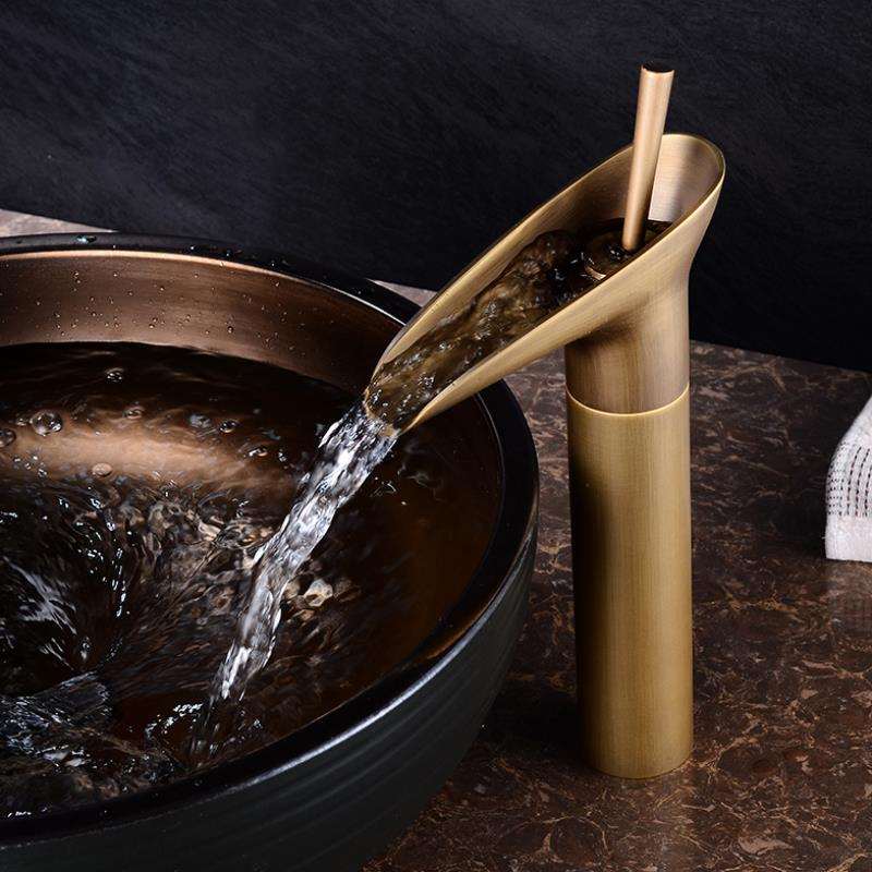 Waterfall Antique Faucet Bathroom Washbasin Faucet Brass Sink Mixer Taps