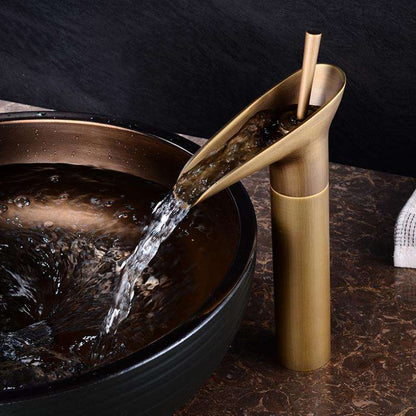Waterfall Antique Faucet Bathroom Washbasin Faucet Brass Sink Mixer Taps