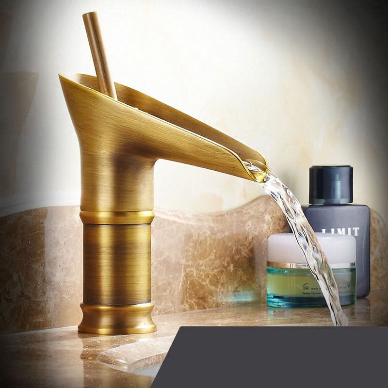 Skanto | Antique Brass Waterfall Bathroom Faucet