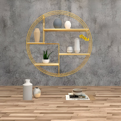 Round Wall Shelf with 4 Tiers – Retro Design made of Wood & Metal | Decorative Hanging Shelf for Living Room, Bathroom & Bedroom | Karnz