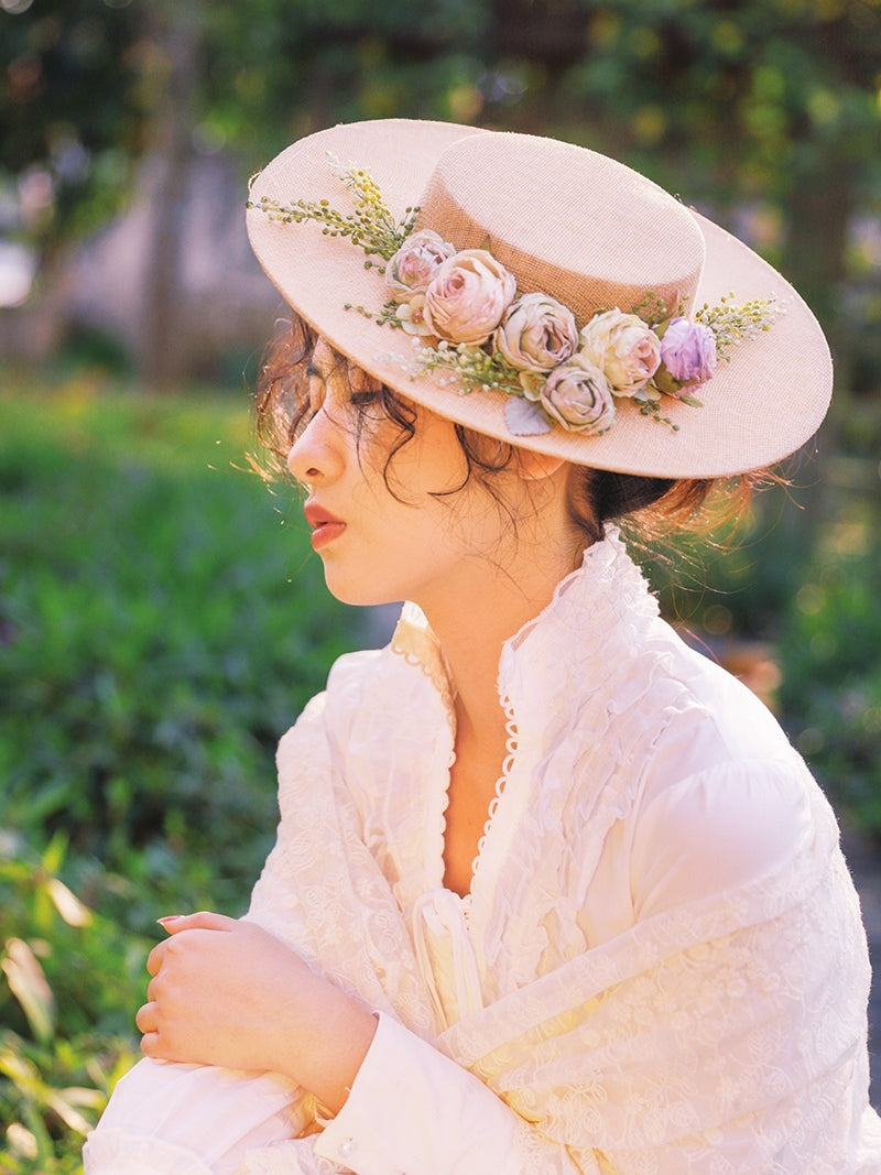 Kalsten | Handmade French Hat, Retro And Elegant Hollow Flower Forest Style Flat Hat