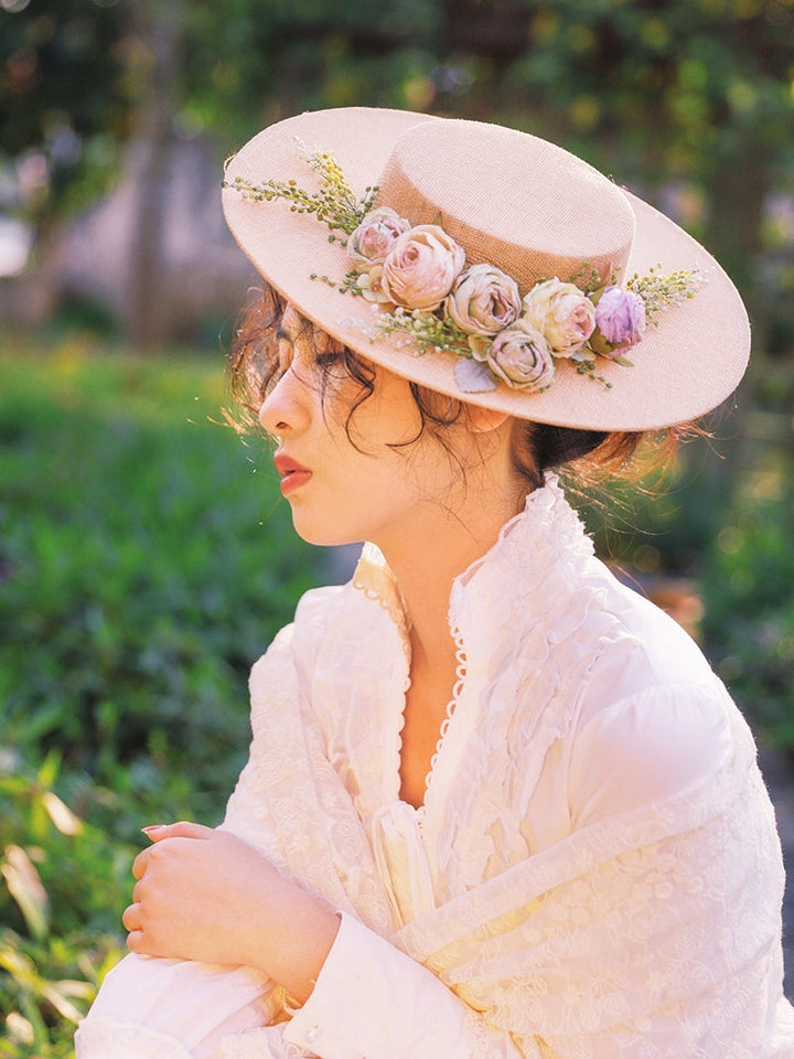 Kalsten | Handmade French Hat, Retro And Elegant Hollow Flower Forest Style Flat Hat