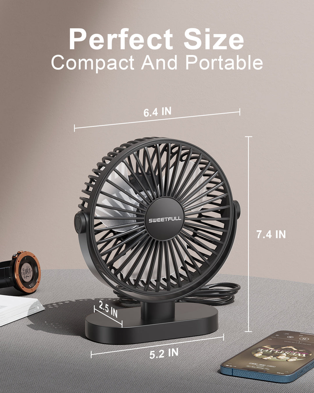 6.5 Inch USB Small Desk Fan for Home Office Car Outdoor Travel | Kalsten