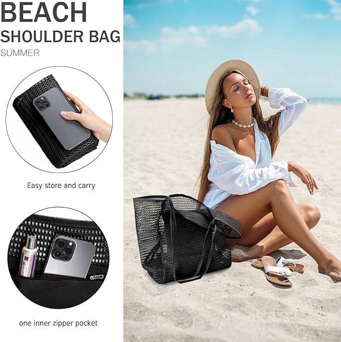 Foldable Mesh Beach Tote Bag with Inner Pocket | Kalsten