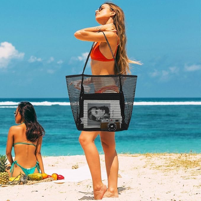 Foldable Mesh Beach Tote Bag with Inner Pocket | Kalsten
