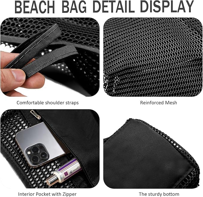 Foldable Mesh Beach Tote Bag with Inner Pocket | Kalsten