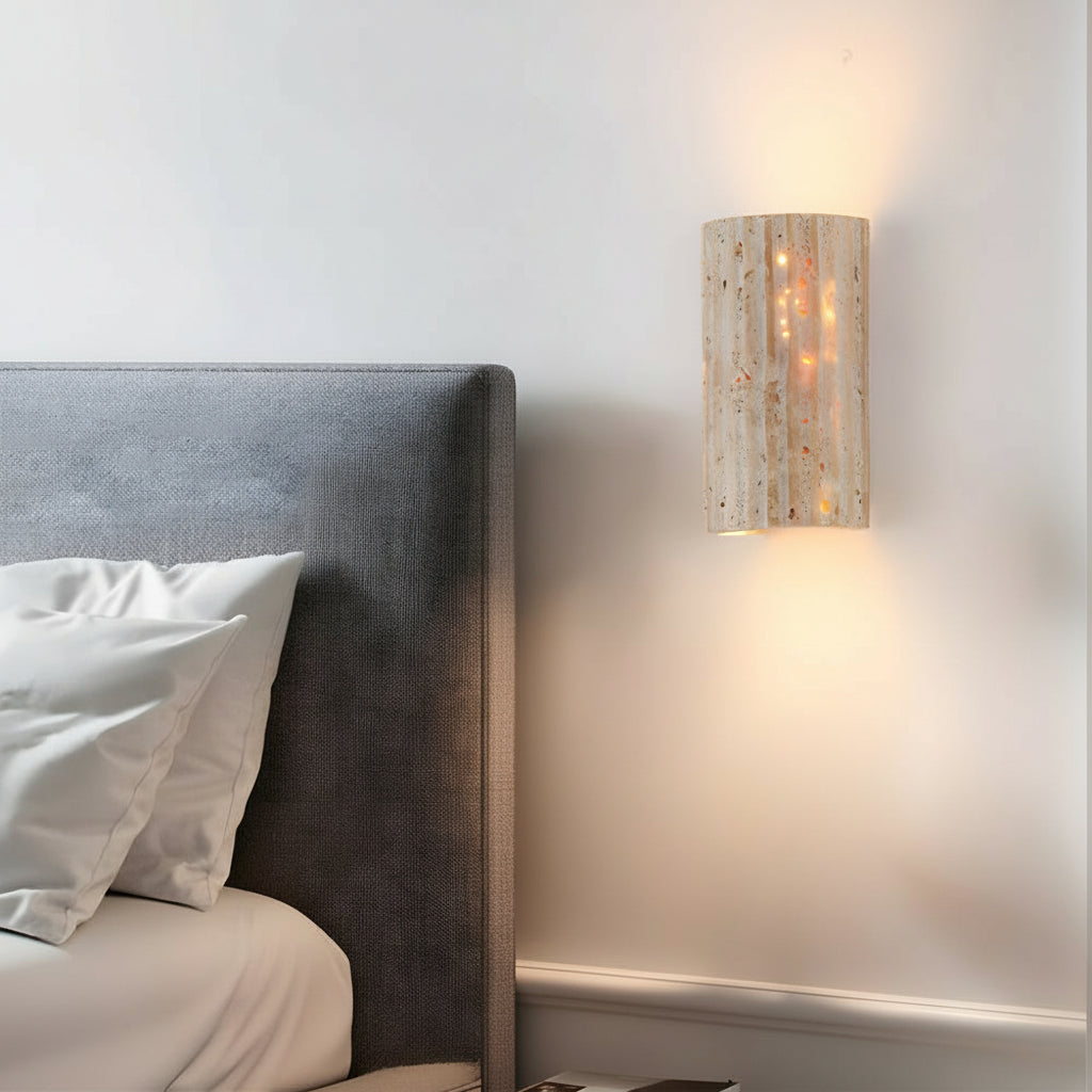 LED Wall Sconce Light – Modern Minimalist Natural Travertine Stone (16.5x9cm / 6.5x3.5in) | Kalsten