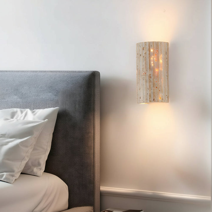 LED Wall Sconce Light – Modern Minimalist Natural Travertine Stone (16.5x9cm / 6.5x3.5in) | Kalsten