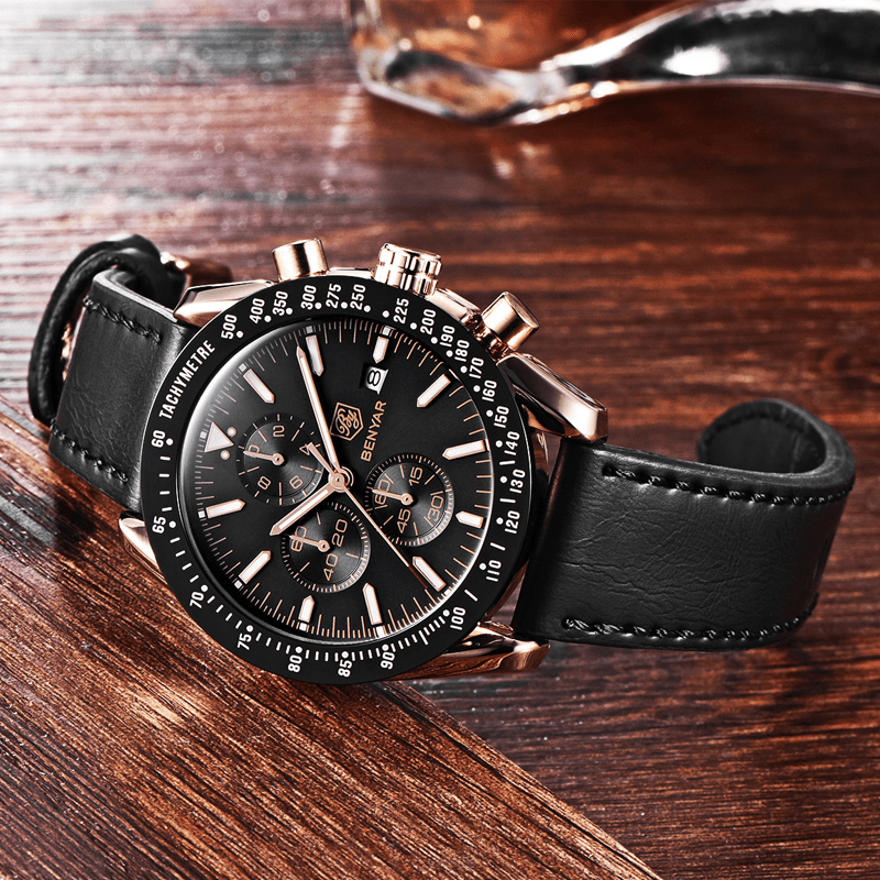 Skanto | Men's Water-Resistant Quartz Watch with Leather Strap