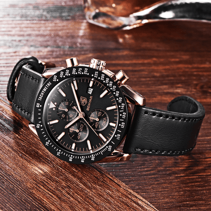 Skanto | Men's Water-Resistant Quartz Watch with Leather Strap