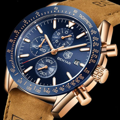 Skanto | Men's Water-Resistant Quartz Watch with Leather Strap