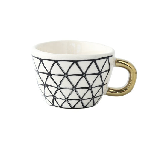 Kalsten | Cup with abstract geometric pattern and gold handle