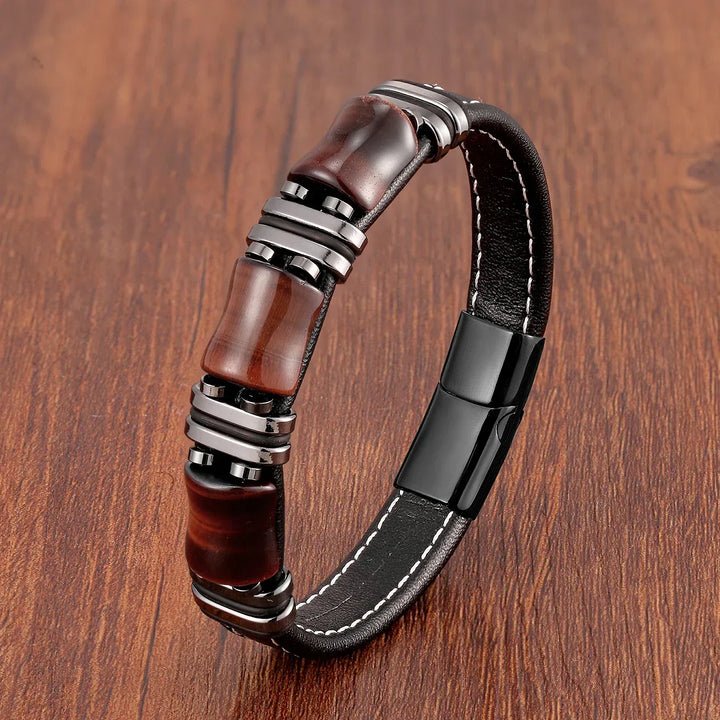 Kalsten | Leather Bracelet with Tiger Eye Natural Stone