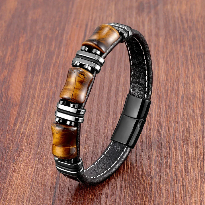 Kalsten | Leather Bracelet with Tiger Eye Natural Stone
