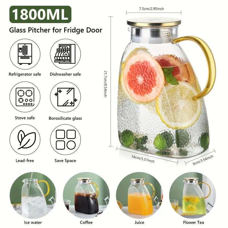 Borosilicate Glass Pitcher With Handle And Lid Ice Tea Glass Pitcher | Kalsten