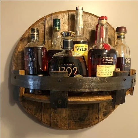 Kalsten | Bourbon Whiskey Barrel Shelf - Rustic Bar Accessories