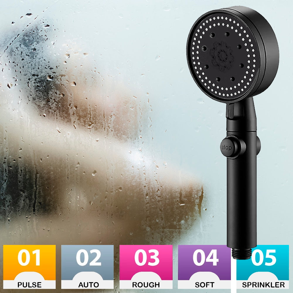 Shower head with 5 functions - black | Kalsten