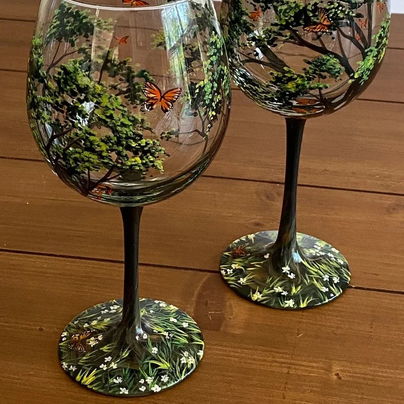 Four Seasons Hand-Painted Wine Glass