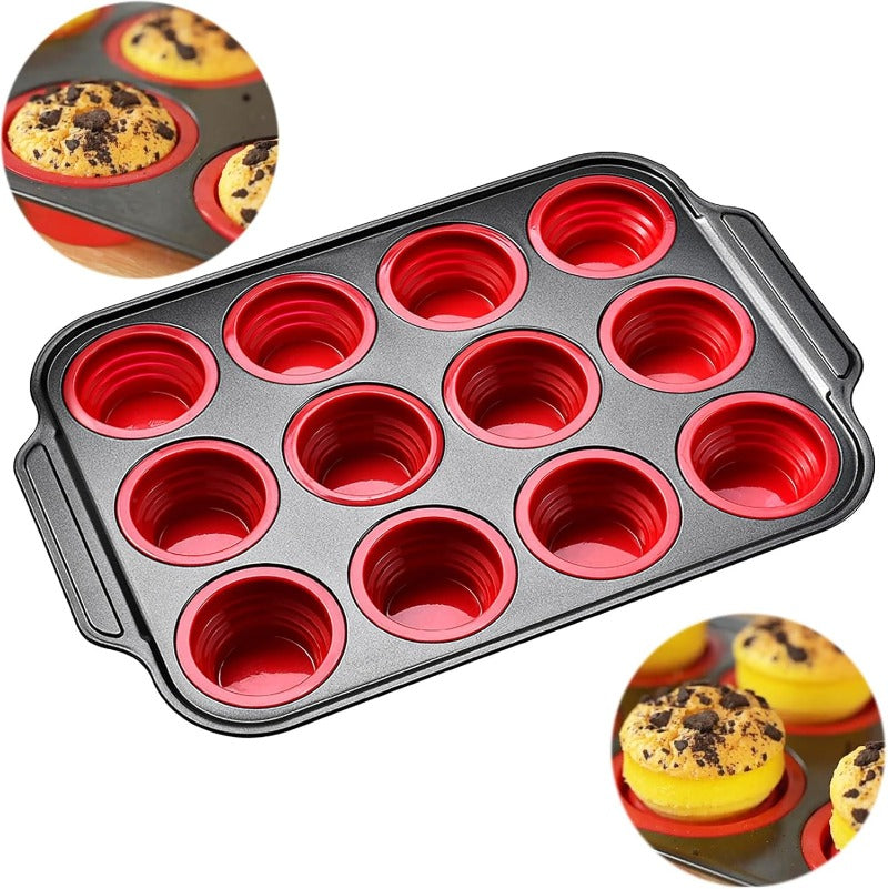 Kalsten | Press-Release Silicone Muffin Pan with Sturdy Metal Frame
