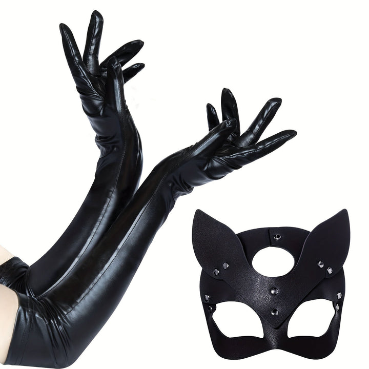 Kalsten | Women’s   Faux Leather Halloween Costume Accessories | Cat Mask Gloves