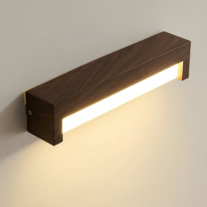LED Wall Sconce Light – Modern Minimalist Geometric Wood Grain Iron (30x10cm / 11.8x3.9in) | Kalsten