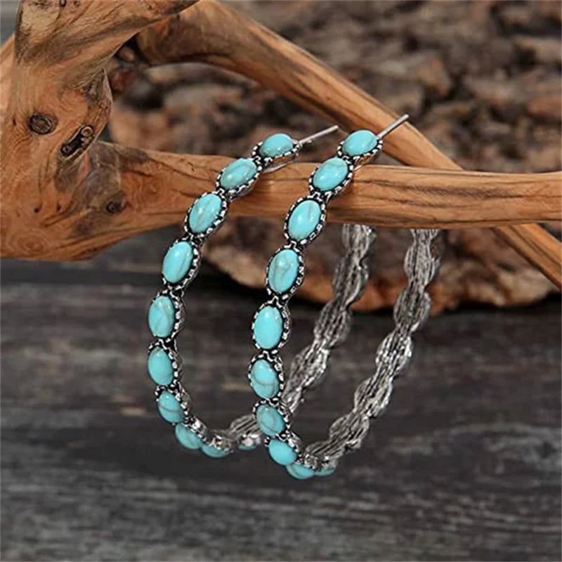 Kalsten | Vintage C-Shaped Turquoise Hoop Earrings