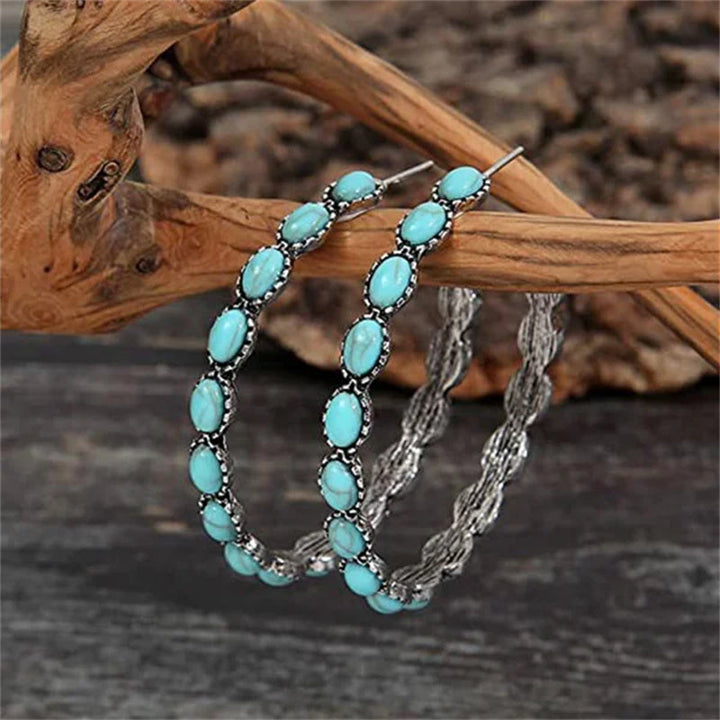 Kalsten | Vintage C-Shaped Turquoise Hoop Earrings
