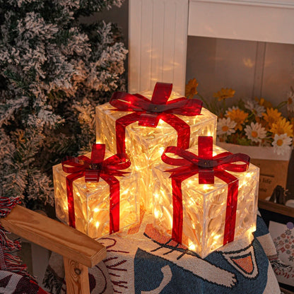 Skanto | GlowBox LED Gift Boxes – Set of 3 Light-Up Christmas Presents for Indoor and Outdoor Use