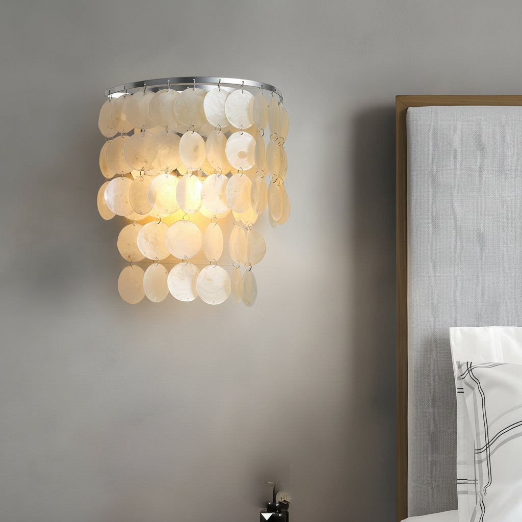 Coastal Capiz Shell LED Wall Sconce – Natural Sea Shell Bedside Wall Lamp - Gold/Chrome | Kalsten