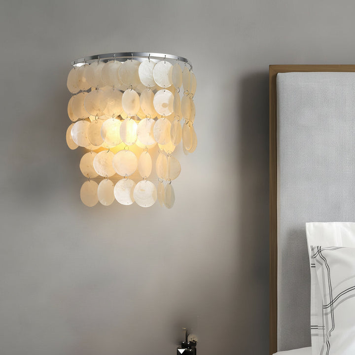 Coastal Capiz Shell LED Wall Sconce – Natural Sea Shell Bedside Wall Lamp - Gold/Chrome | Kalsten