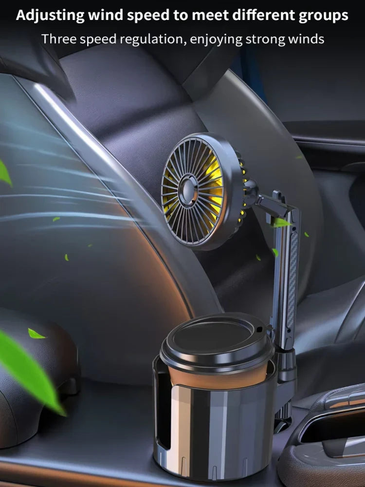 2-in-1 Car Cup Holder Fan with Adjustable Cooling and USB Charging | Kalsten