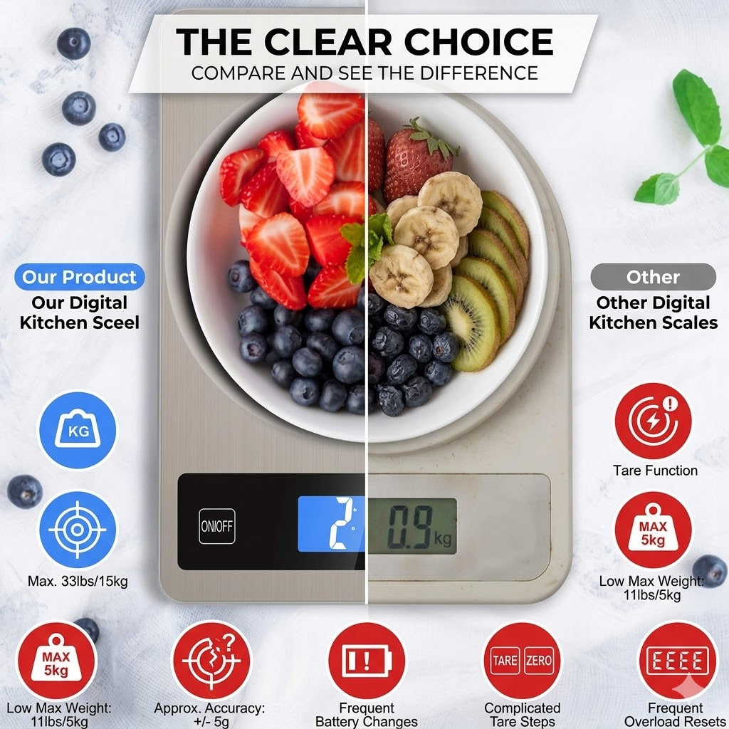 Digital kitchen scale 15 kg USB rechargeable | Kalsten